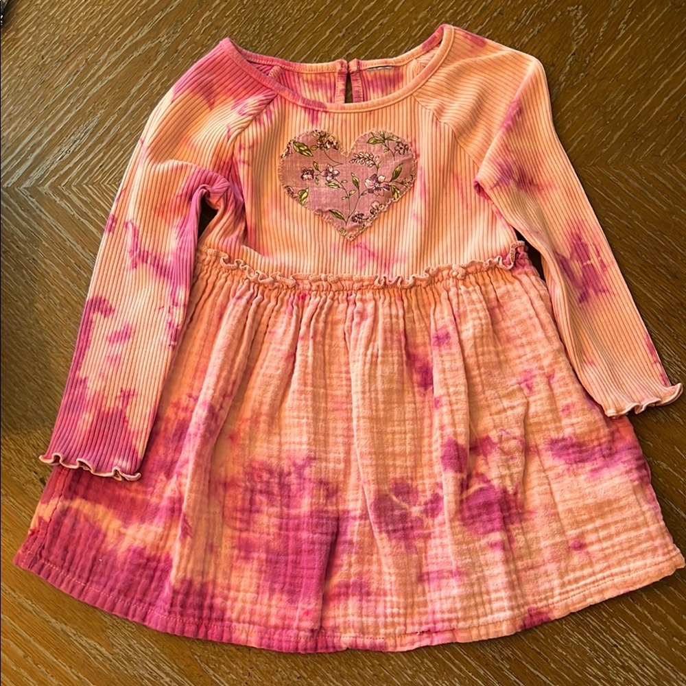 Pink and Purple Tie-Dye Dress with Heart Embroidery